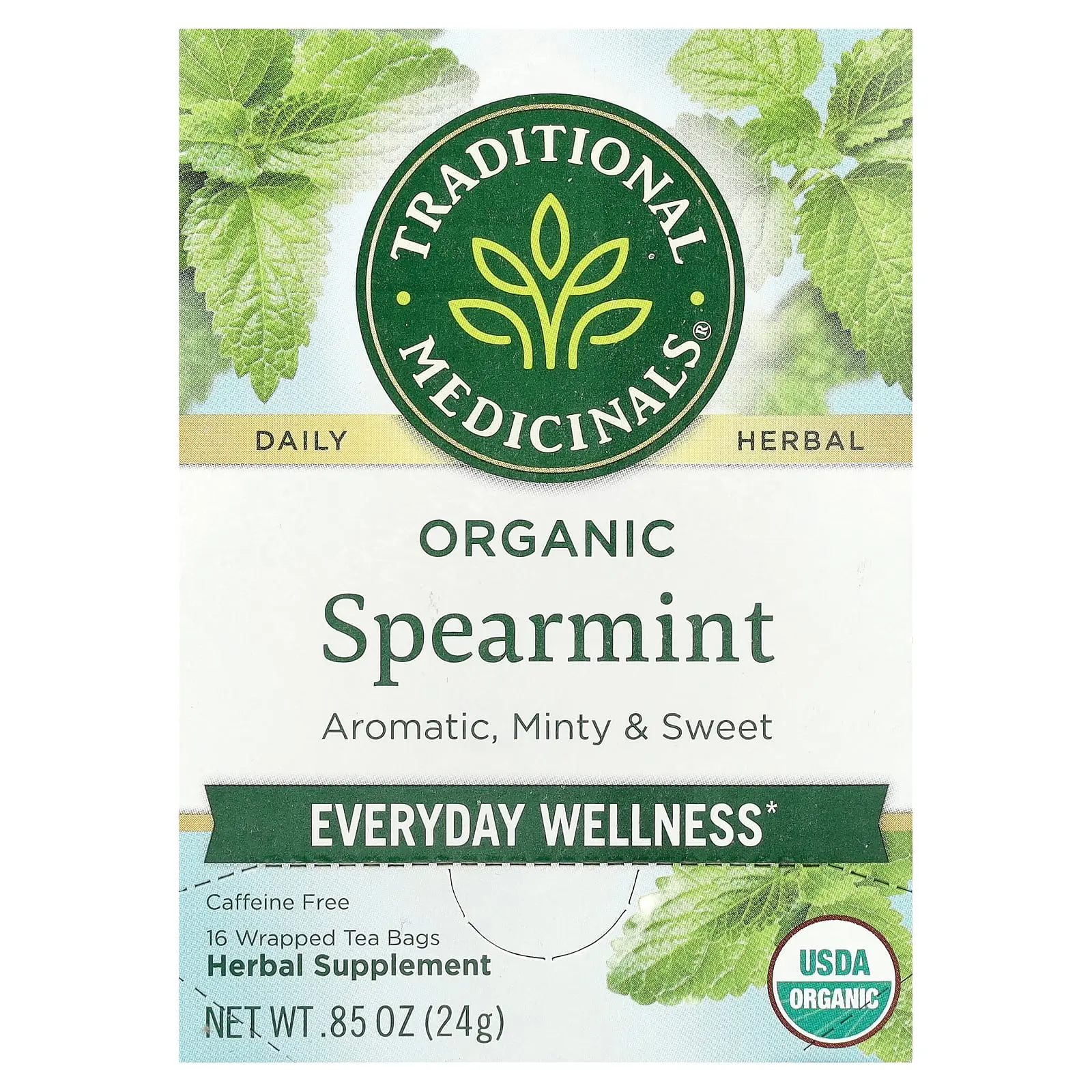 Traditional Medicinals Organic Spearmint, Caffeine Free, 16 Wrapped Tea Bags, 0.85 oz (24 g)