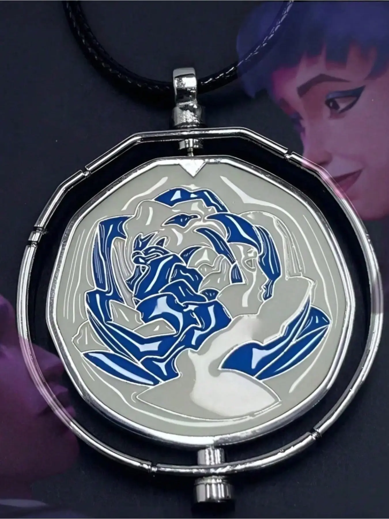 Cute Blue Rose Pendant Necklace for Ekko and Jinx Powder Unique Jewelry Gift Flower Necklace for Women Girl Jinx Ekko Fan Charm Necklaces