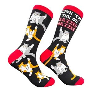Men's Give Em The Ole Razzle Dazzle Socks Funny Sarcastic Cat Graphic Novelty Footwear For Men Funny Graphic Socks Comfortable Fitted Spandex Cotton