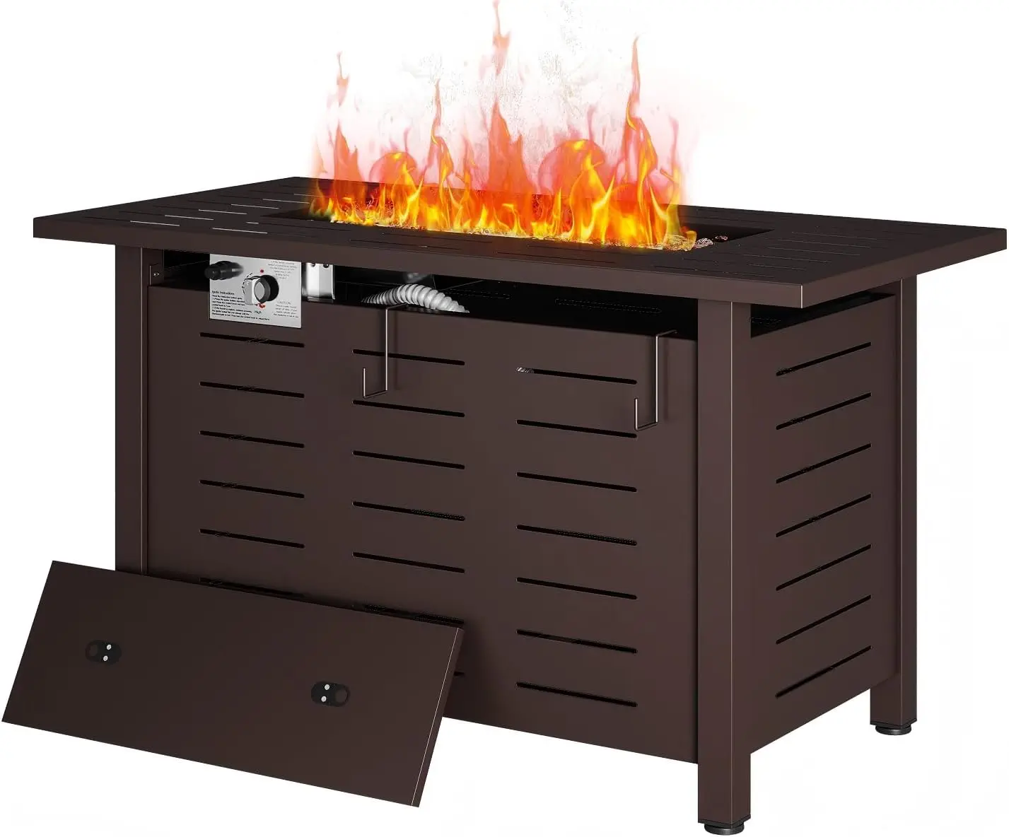 Aoxun Propane Fire Pit Table 41/44 with Waterproof Cover, Rectangular Steel Fire Table, Lava Rock, 50,000 BTU Outdoor Gas Fire Table