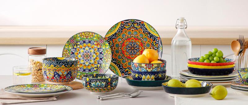 vancasso Cereal Bowls Set of 6, Bohemian Ceramic Soup Bowls, 28 oz Colorful Bowls Set for Kitchen, Dishwasher & Microwave Safe for Salad, Pasta, Rice, Oatmeal, Fruit Tableware