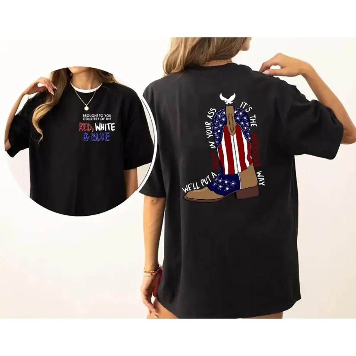 Women's American Eagle Graphic T-Shirt in Soft 100% Cotton, Casual Round Neck Streetwear Top, Made in USA, Fabric, Tshirt