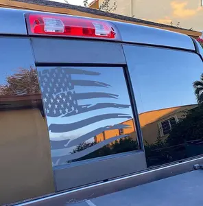 for 2019-2026 Chevy Sierra Silverado Rear Middle Window Distressed American Flag Decal, Matte Black USA Flag Vinyl Sticker, Patriotic Truck Accessories