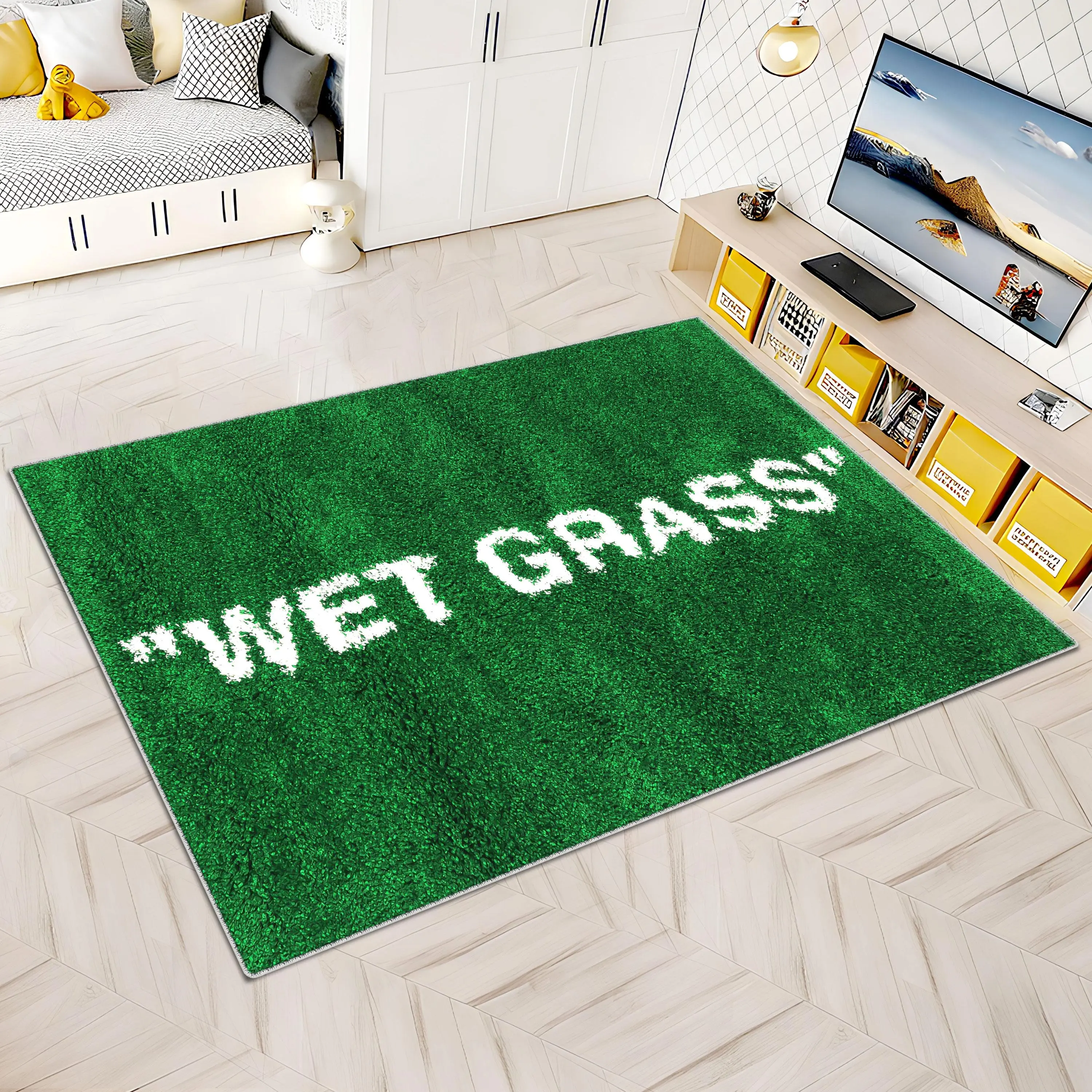 Wet Grass Pattern Green Custom Area Rug - Home Decor for Living Room (Adult-Focused)