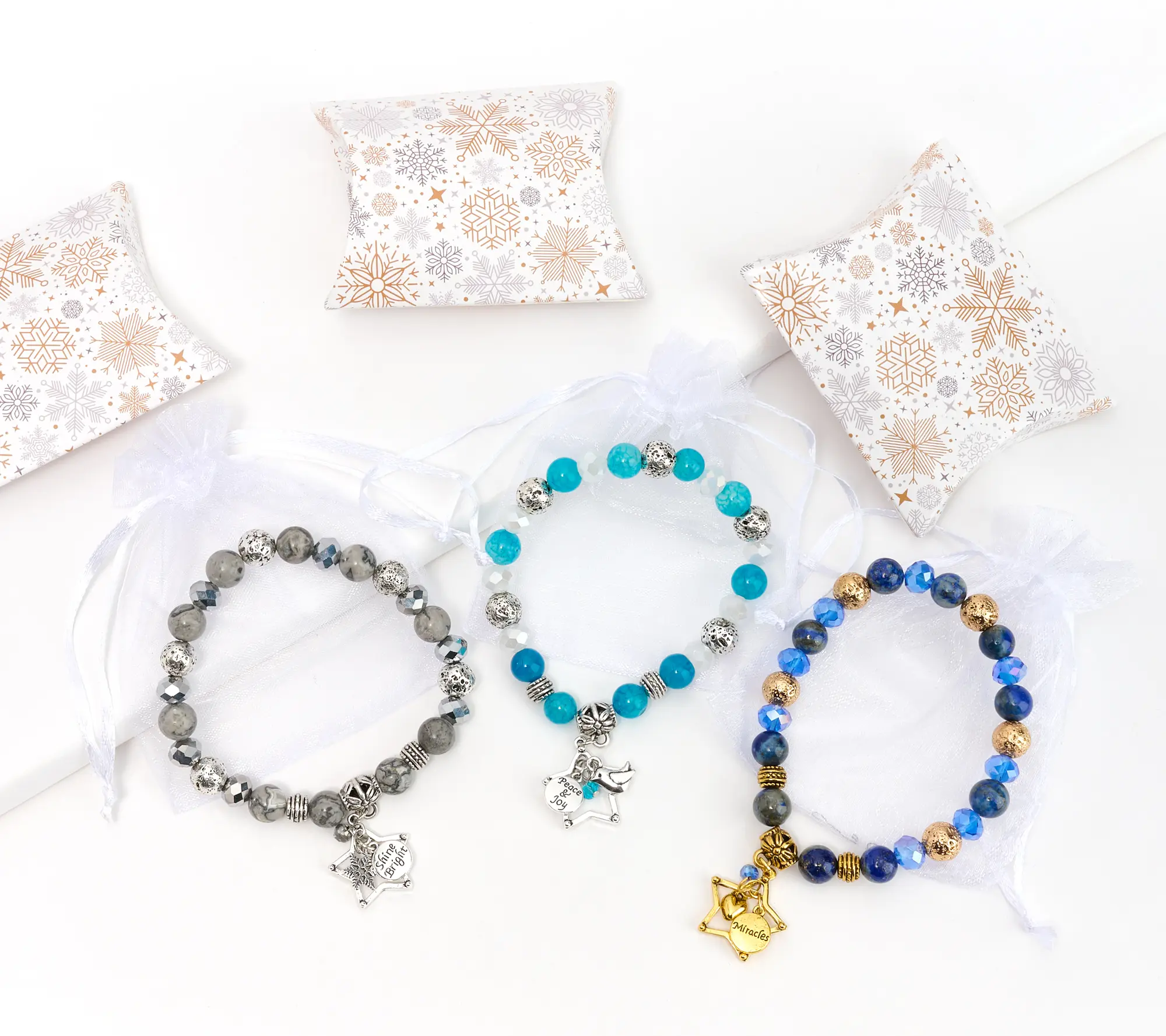 Zorbitz Set of 3 Lava Bead & Gemstone Holiday Charm Bracelet