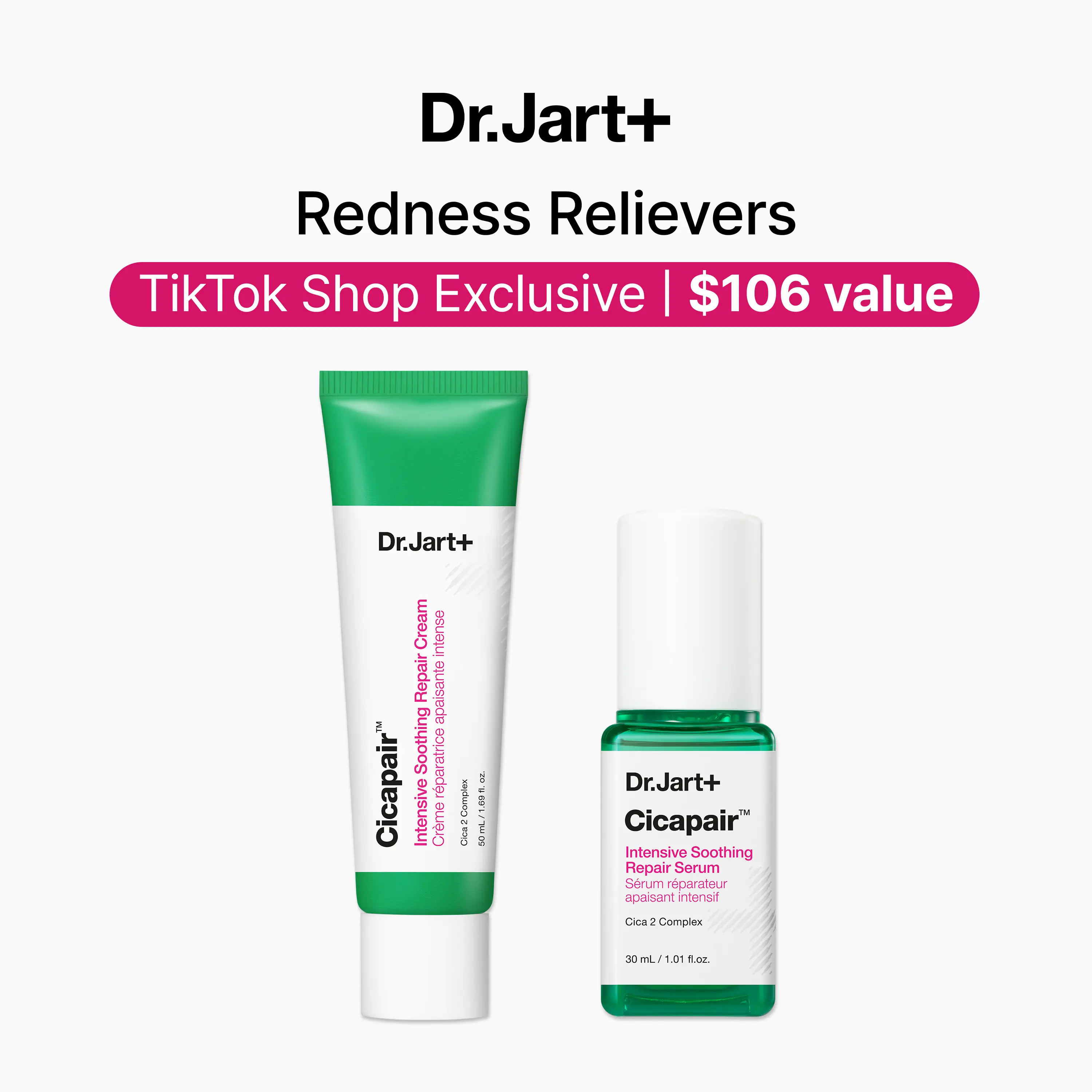 Dr.Jart+ Instant Redness Relievers Value Gift Set | Korean Skincare for Sensitive Skin | Instant Redness Relief | Centella Asiatica | Cica Redness Serum and Moisturizer Cream | Soothe Irritation Instantly