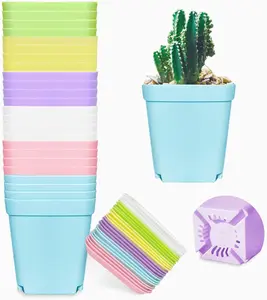 24 Pack 3Inch Multi Color Square Plastic Plant Pots,Seedling Nursery Transplanting Planter Container Indoor Outdoor for Your Room,Garden Office and Balcony Decor Anyumocz