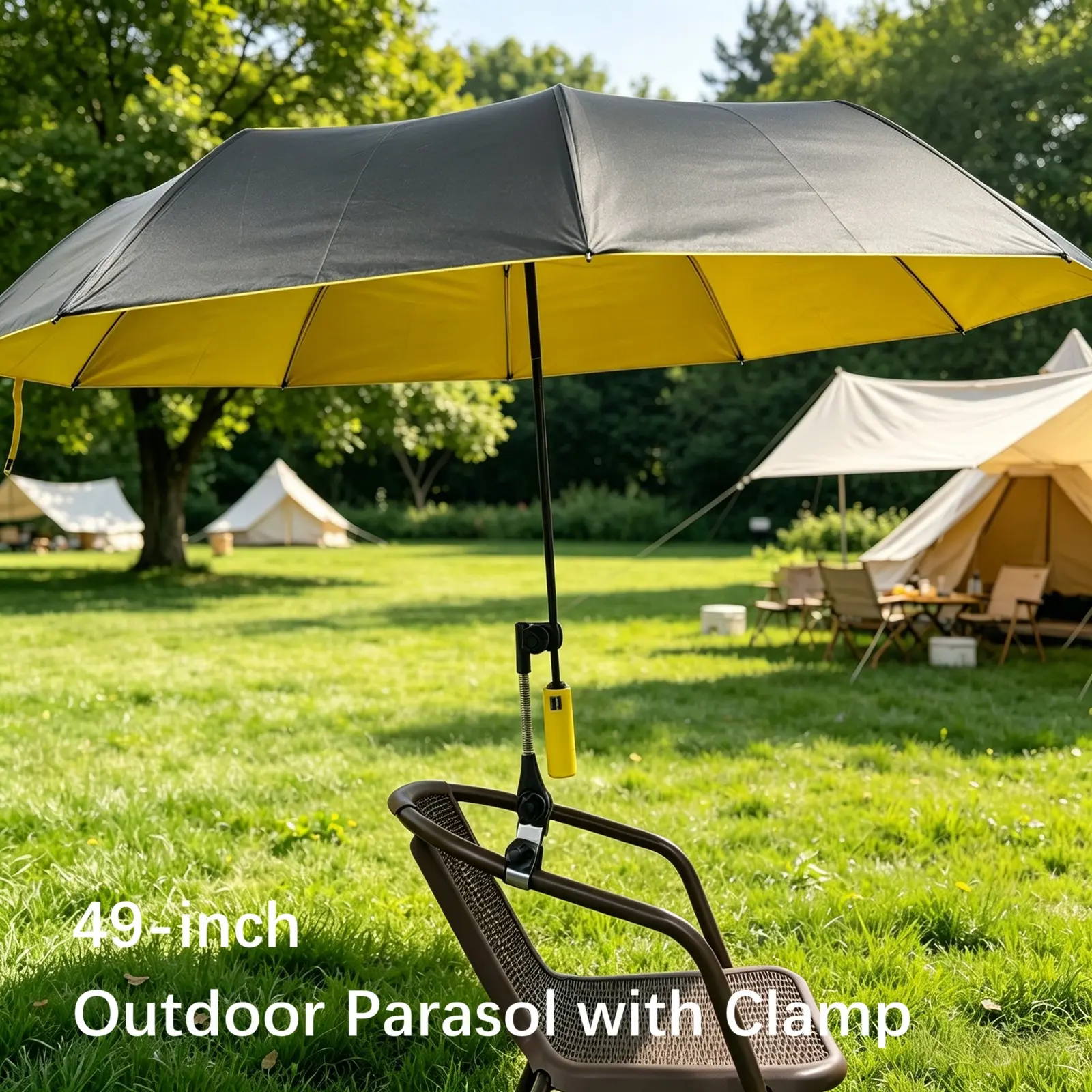 49-Inch Outdoor Camping Portable Sun Parasol Umbrella with Clip, Large Canopy, Beach Shade Canopy, UV Protection, for Beach, Travel, Fishing, and Golf