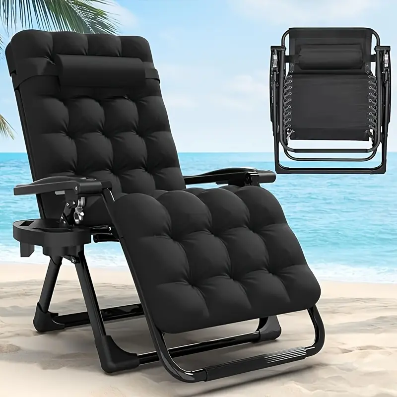 Upgraded Zero Gravity Chair, Portable Reclining Camping Recliner with Enhanced Lock System, Removable Thick Cushion And Adjustable Headrest, Built-in Cup Holder for Lawn, Patio And Holiday Relaxation, Outdoor Solely