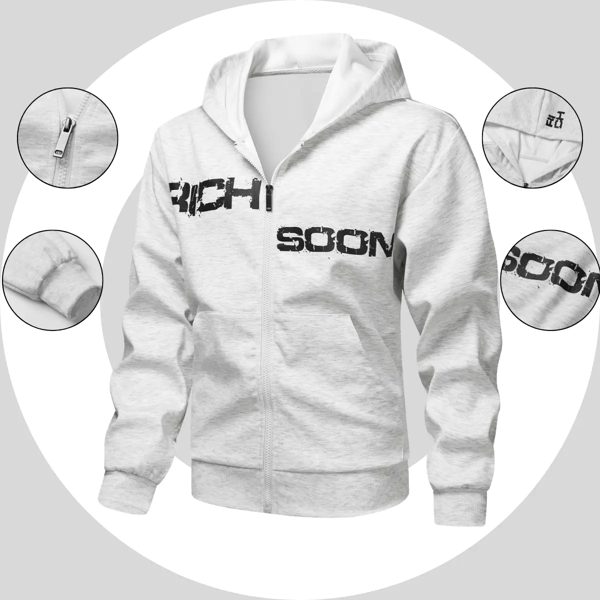 RICH SOON Menswear Distressed Graphic Zip Hoodie, Long Sleeve 