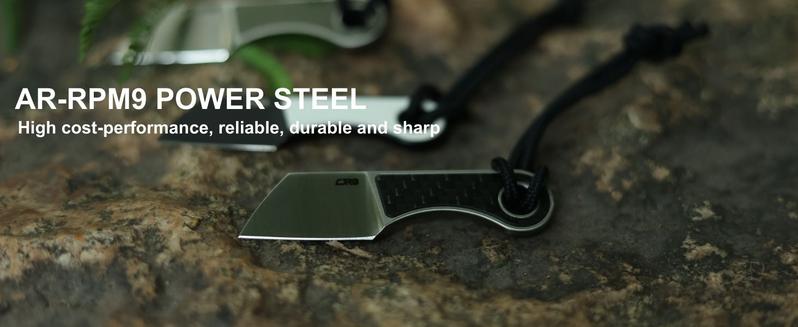 CJRB Chip Fixed Blade Knife, Knife with Sheath, Pocket Knife with 1.23'' AR-RPM9 Powder Steel Blade Full Tang, EDC knife with Carbon Fiber Handle for Men Outdoor Survival Camping