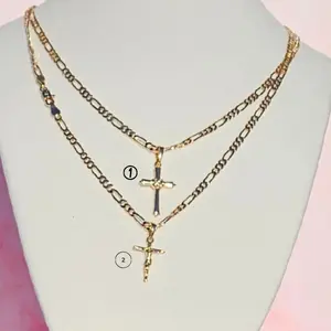 Gold Plated Cross Necklace -2 Desings With Jesus  &  Cubic Zircinia Details , 22 Inch Chain
