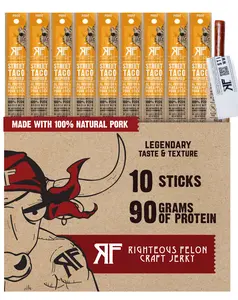 Street Taco Pork Stick 10-Pack - Al Pastor Pork with Pineapple, Gluten-Free Snack by Righteous Felon