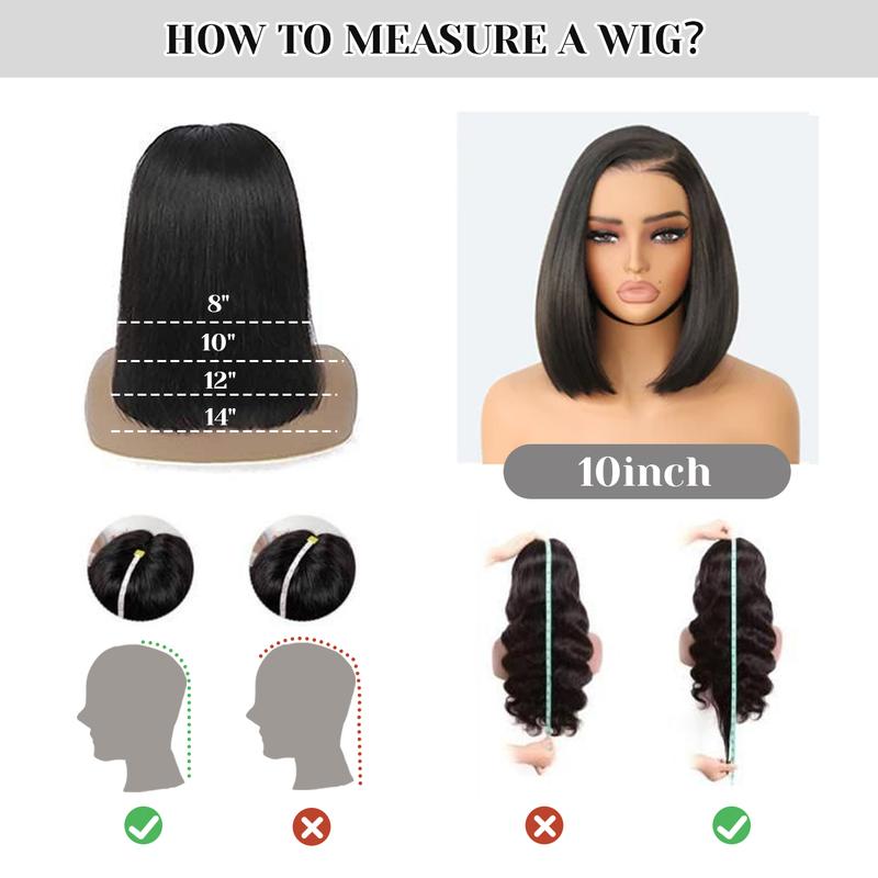 U&A Hair 9x7 Glueless Synthetic Wear and Go Bone Straight Wigs Double Drawn Bob Wig High Density, Vivid Self Growing Clean Hairline with Tiny Knots