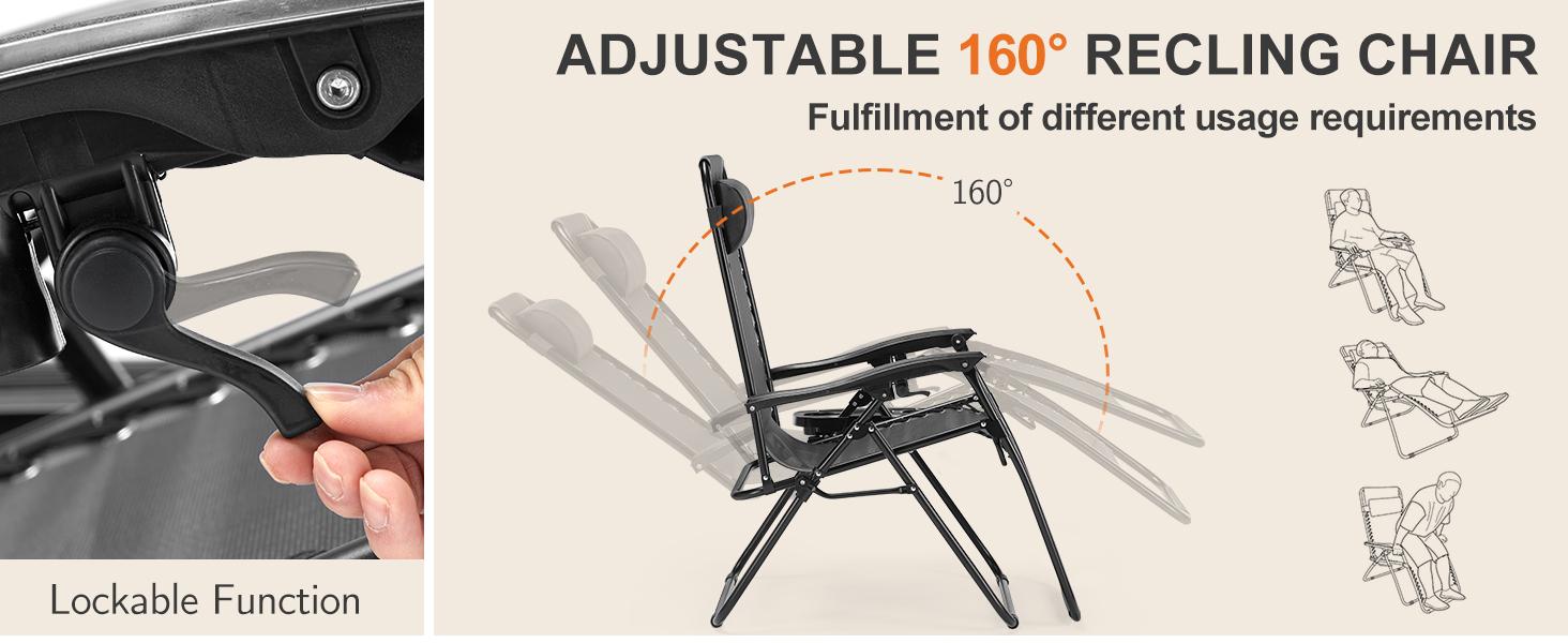 Outdoor Recliner, Set of 2 Portable Recliner Chairs, Beach Camping Patio Outdoor Folding Lounge Chair for Poolside, Garden, Backyard, Lawn