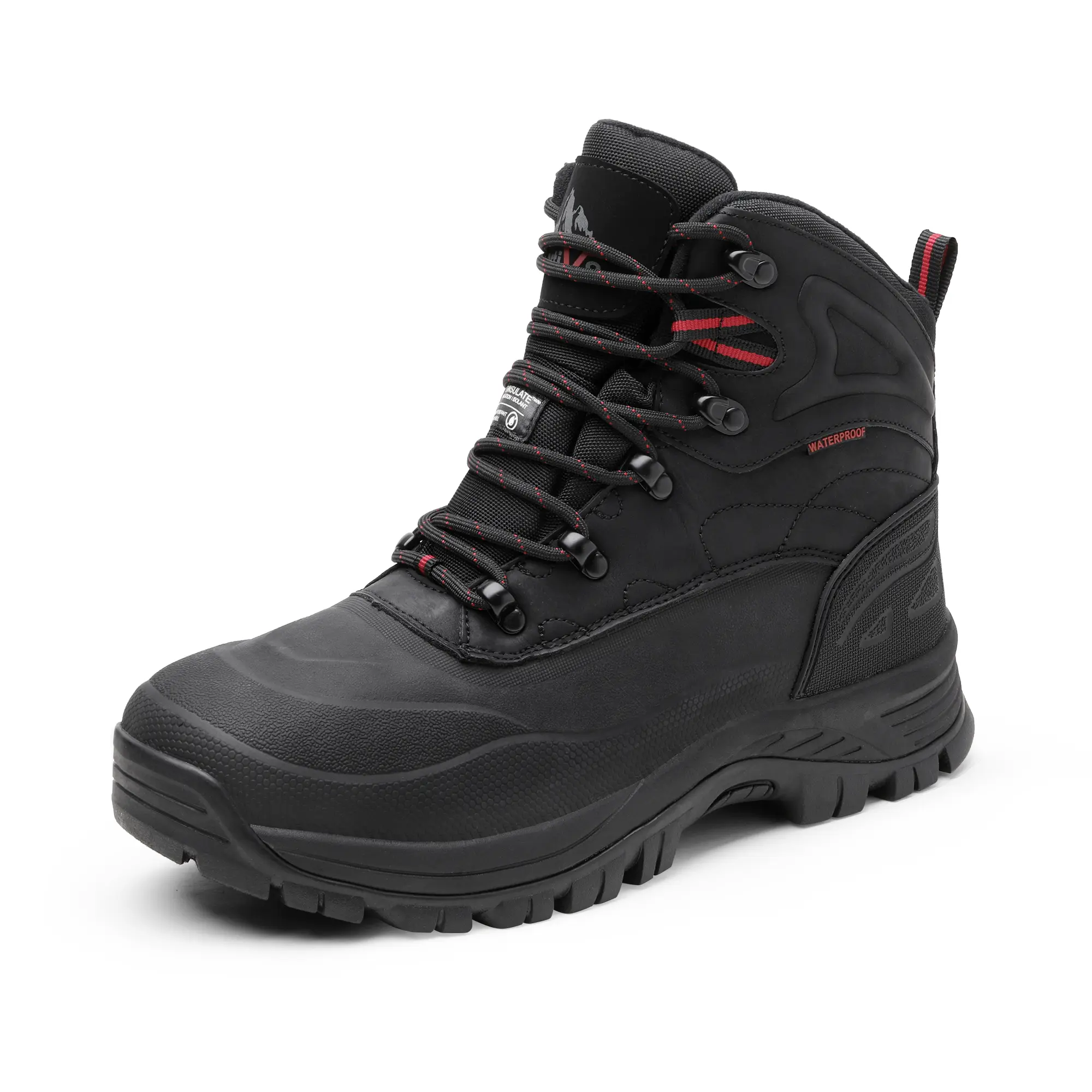 NORTIV 8 Men's Waterproof Leather Snow Boots, Warm Outdoor Footwear with a Non-Slip Rubber Sole for Hiking and Work, Mesh, Casual Outdoor Boot, Shock Resistant, Velvet-Covered Foam tiktokshopbacktoschool