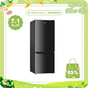 BANGSON 7.1 Cu.Ft Retro Double-Door Refrigerator with Bottom Freezer, Medium Capacity for Apartment/Family, Adjustable Thermostat, Energy-Efficient & Quiet, Built-in LED Light, Black, Silver, White, Red