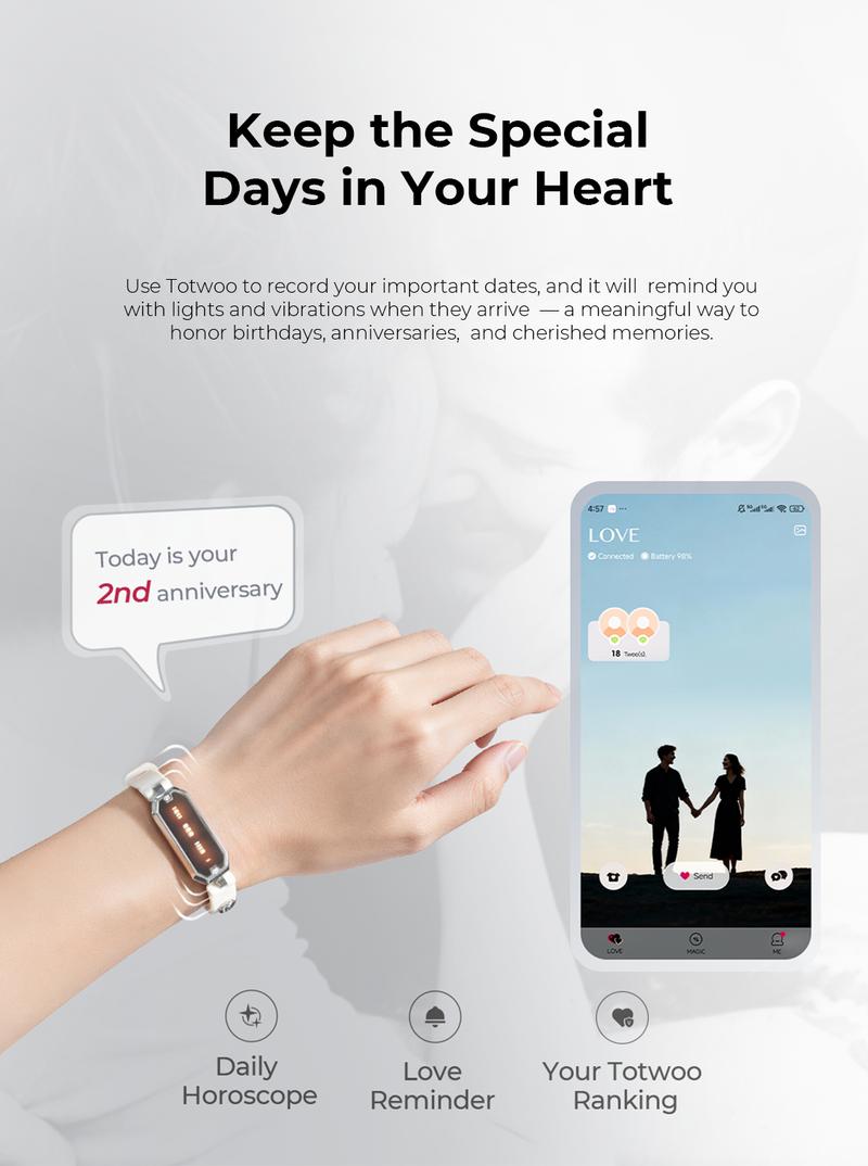 totwoo Morse Love Long Distance Touch Bracelets with Silicone Remote Vibration & Flash Sync Love Connect Gift for Couples Sun&Moon Women Jewelry
