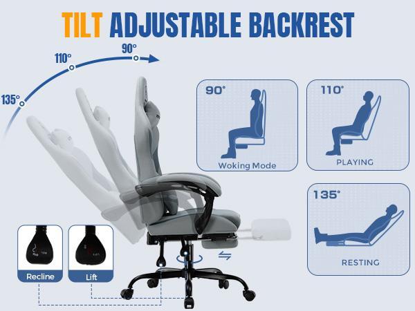 【New Year Sale】GTPLAYER Gaming Reclining Swivel Chair, Breathable Fabric Memory Foam Pillow, Smooth Rolling Swivel w/ Premium Spring Cushion