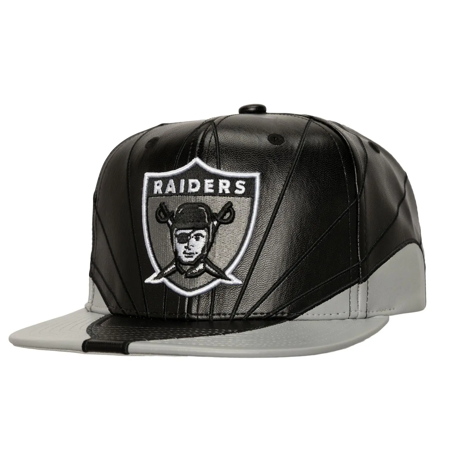 Oakland Raiders Unisex 2-Tone Faux Leather Snapback Hat - Casual Wear, Regular Size, Team Graphic, Day 12 2-Tone Look Fit