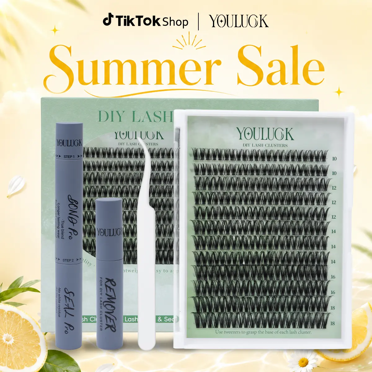 YOULUCK Velvet Touch 2.0 Gray Glue Cluster Lashes Kit - Waterproof, Lightweight, Natural Fluffy Individual Eyelash Extensions with Ultra-Thin Band, Bond Seal Remover, Ideal for Beginners (Makeup, DIY Lashes), Natural Lash Clusters,back to school