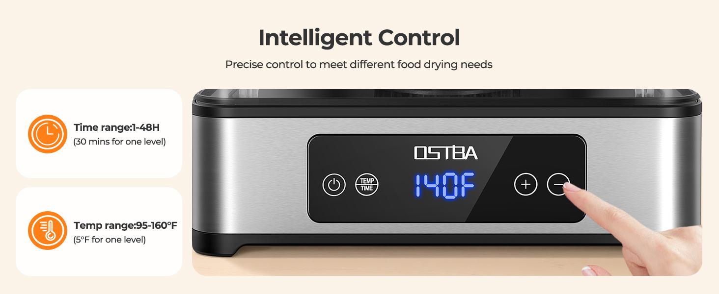 OSTBA Food Dehydrator, 5 Stainless Steel Trays, 400W Powerful Drying, 48H Timer & 95–160°F Temp Control, Quiet Small Dryer for Jerky, Fruits, Herbs, Mushrooms, BPA-Free, Recipes Included