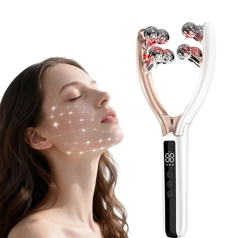 Doge&Vollar Electric Face & Neck Massager, 8-Roller Wireless Rechargeable Facial Massage Device with Adjustable Settings, Portable Beauty Care Tool for Home & Travel, Rechargeable Battery, Compact, Facial Care Tools, Daily, Skin Firming Tool