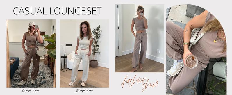 WoodBerry Women's Two-Piece Lounge Sets Workout Cropped Top Tee High Rise Sweatpants Outfits Casual Sweatsuits Suit Athletic Tracksuits With Pockets