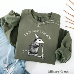 Off To Cause A Kerfuffle Sweatshirt, Funny Opossum Scooter Sweater, Mental Health Tee, Sarcastic Humor Shirt, Animal Lover Gift