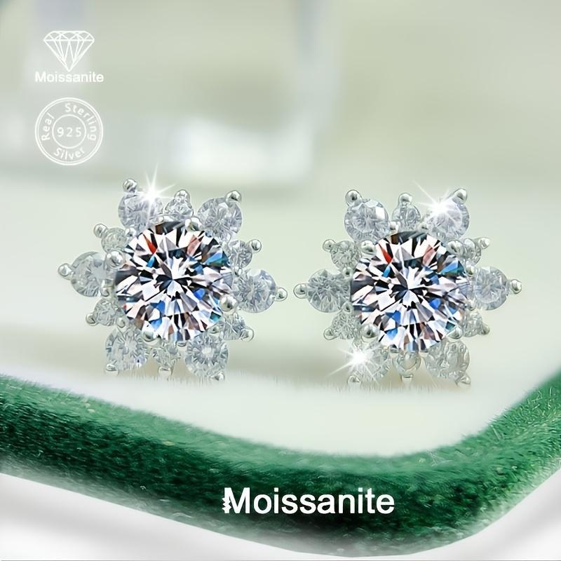 S925 Silver 1-Carat White Moissanite Women'S Snowflake Earrings, Perfect For Birthdays, Valentine'S Day, Teacher'S Day, Christmas