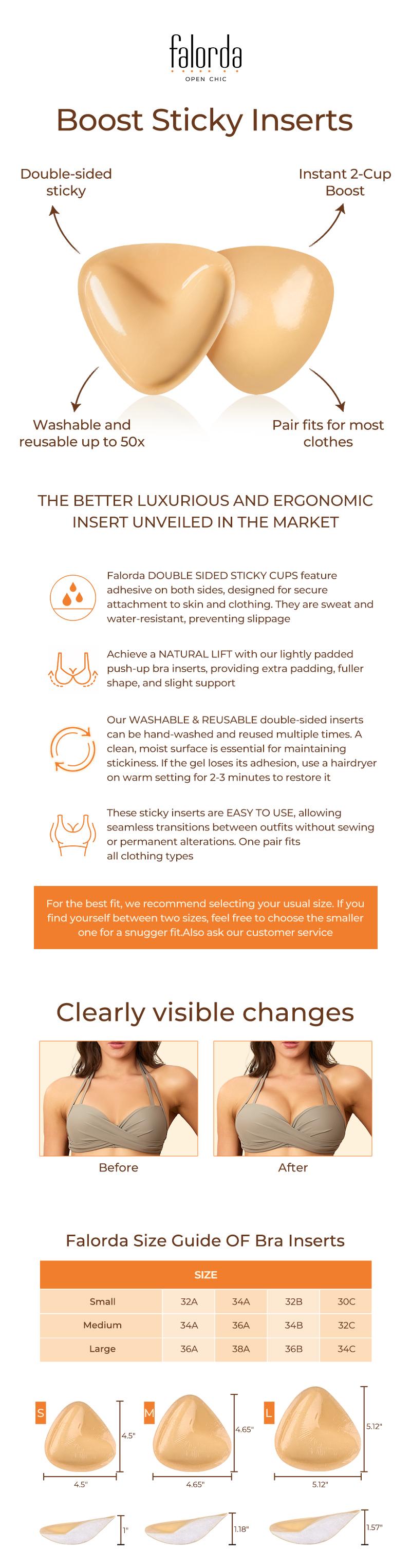 Falorda【2 Pairs】Ultra Boost Inserts | Patented Sticky Fashion Bra Inserts | Increase 2 Cups | Outfit enhancer | Perfect For Dresses, Bikinis, Tops | 50+ Uses Per Pair