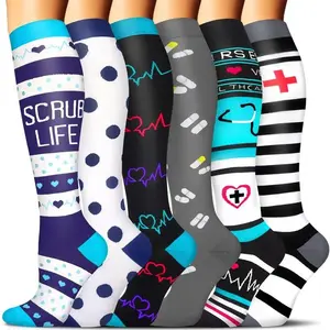 6 Pairs Calf Compression Socks for Men & Women – Lightweight, Breathable & Stylish for Running, Gym, Travel & Everyday Comfort Floral Knee-High Pastel Flower