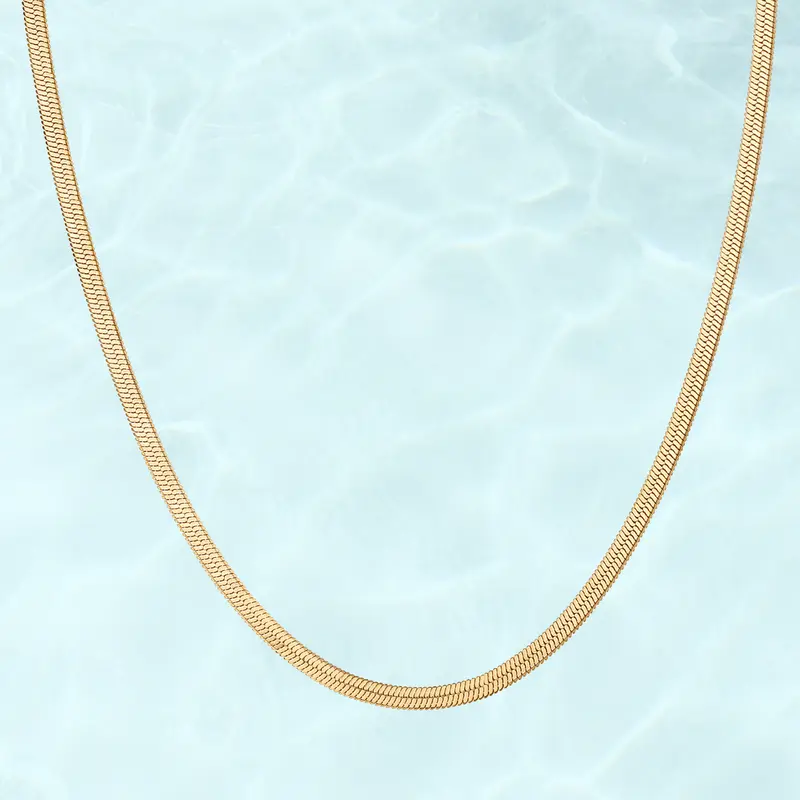PAVOI Waterproof Chain Necklaces for Women - 14K Gold Plated Flat Curb, Herringbone, Snake, Rope, Chunky Paperclip, CZ Cuban Link & Figaro Layering Chains Necklaces - Stainless Steel Jewelry