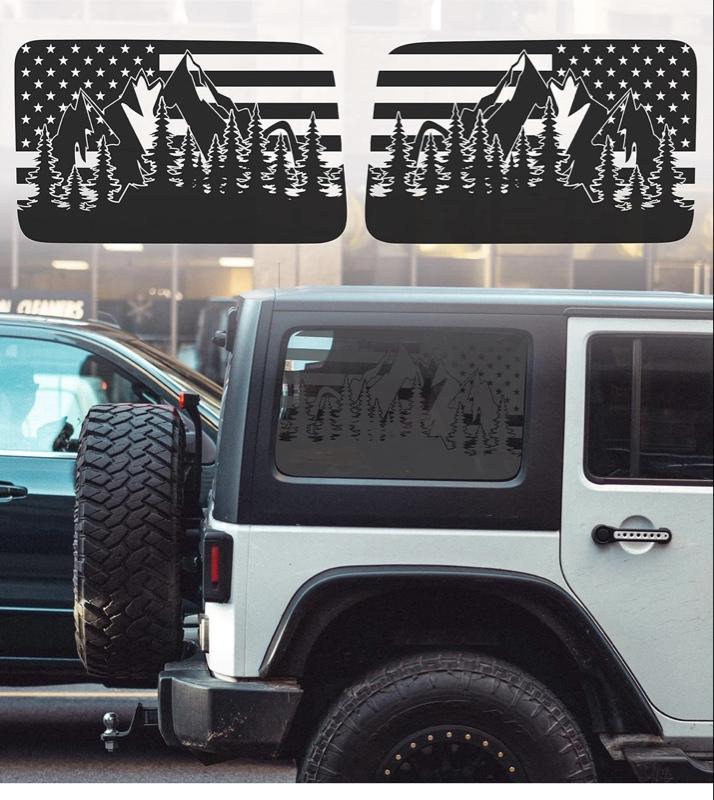 Floral Flower Print Rear Window Decals for 2018-2023 Jeep Wrangler 4 Door JLU Matte Black Vinyl Stickers Fits 2018 2019 2020 2021 2022 Models
