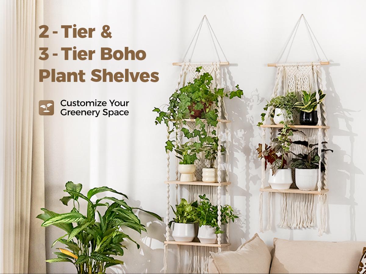 Bamworld Window Plant Shelves - Boho Wall Plant Shelf for Indoor Plants, Wall Plant Stand for Living Room Decor & Garden Decor Rustic Wooden Planter Flower Pots fall decor for home cielito lindo decoracion witchy home decor