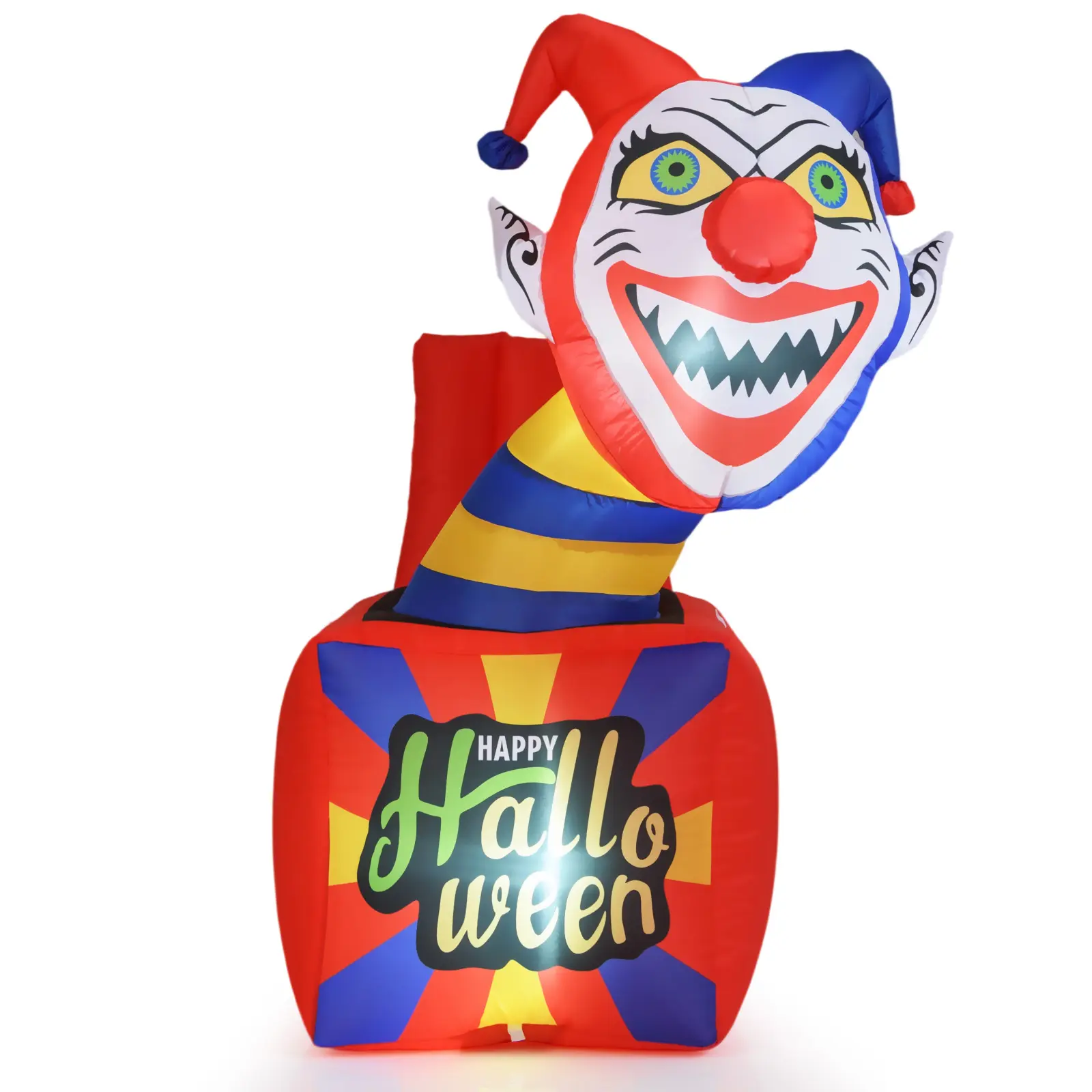 COSTWAY - 6 Ft Halloween Inflatable Clown with LED Lights for Indoor Outdoor Porch