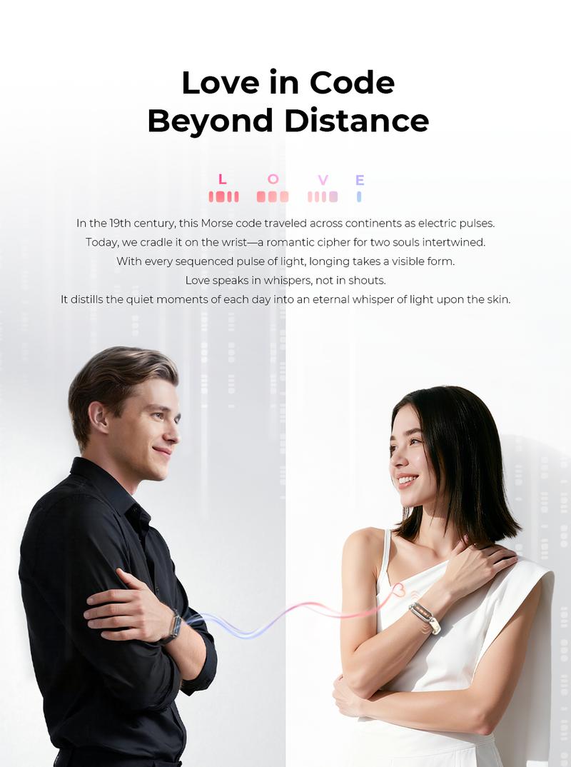 totwoo Morse Love Long Distance Touch Bracelets with Silicone Remote Vibration & Flash Sync Love Connect Gift for Couples Sun&Moon Women Jewelry