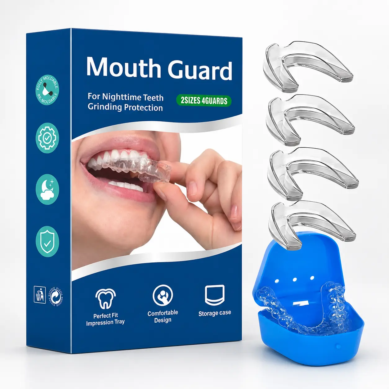 Professional-Fit Dental Guard for Nighttime Teeth Grinding, Reusable Mouth Guard for Sleep, Soft Moldable Night Guard for Adults, Comfortable Dental Protection