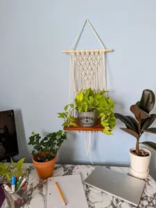 Handmade Boho Macrame wooden Shelf for Plants