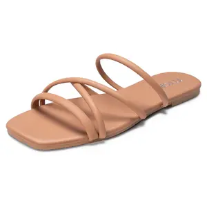 FITORY Women's Slide Sandals, Chic Cross Strap Flat Sandals for Summer