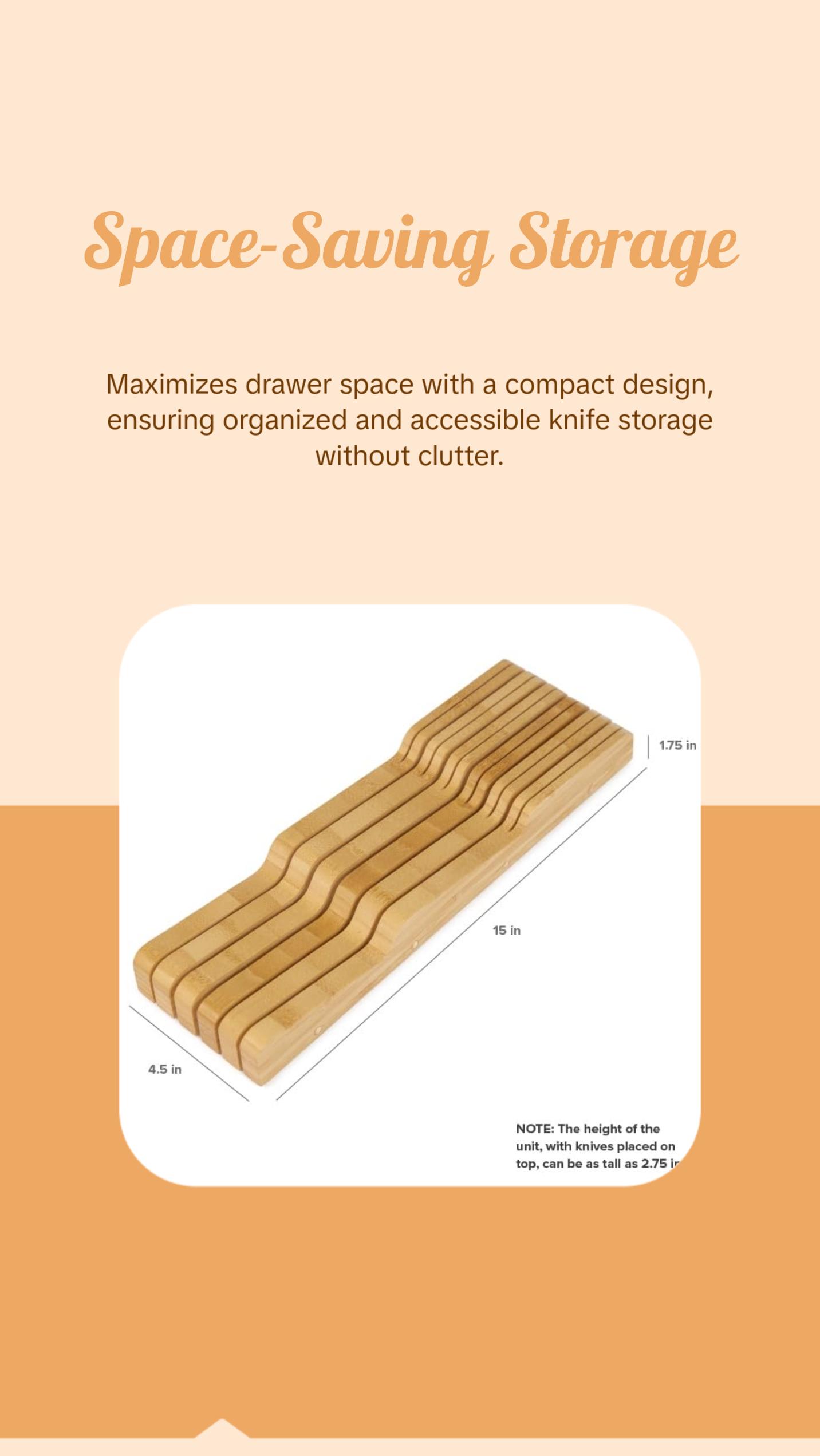 Knife Block Drawer Organizer - Natural Bamboo