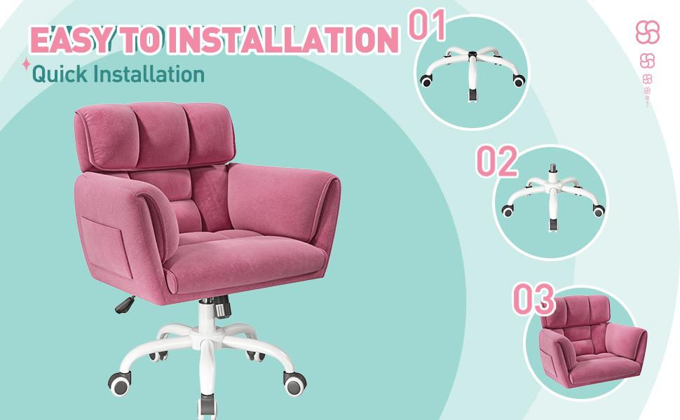 Raybee Cute Vanity Chair with Back Skin-Friendly Material, Modern Adjustable Height Upholstered ,Home Office Makeup Chair with Wheels, Comfy Gaming Chairs with Side Pockets for Bedroom