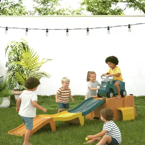 Green Yellow Orange Up & Down Roller Coaster Kids Ride On Toy Toddler Push Car with Assembled Race Track & Storage Base Box Green-yellow-orange Indoor Outdoor Playset for Ages 3+