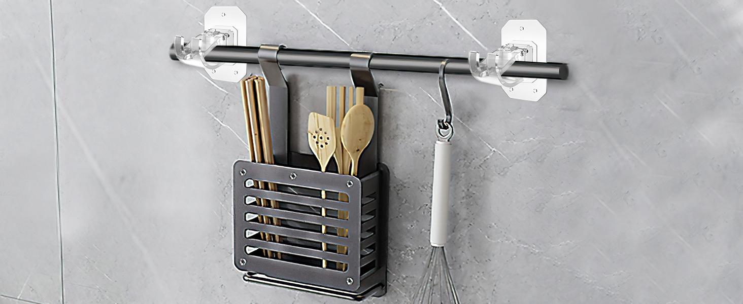 10-piece set of drill-free curtain rod brackets - Adjustable PET curtain rods, 17 pounds, suitable for home, kitchen and bathroom, can fix the curtain rods without nails