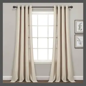Set of 2 (84"x52") Faux Linen Grommet Window Curtain Panels Beige - Lush Décor