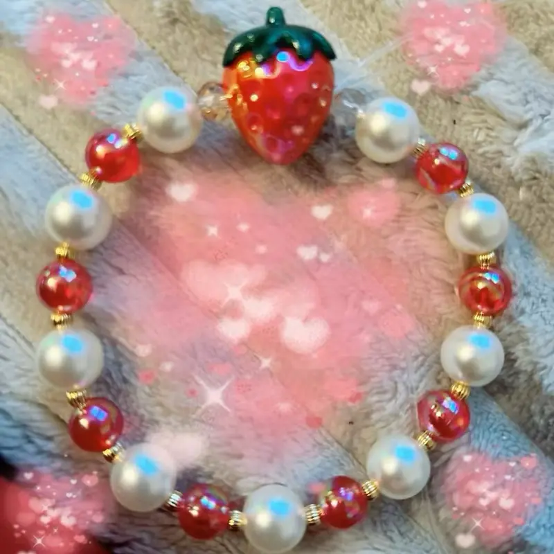 Strawberry Pop Pearls Cute Bracelet, Hypoallergenic Jewelry, Daily Wear Accessory, Meaningful Gift