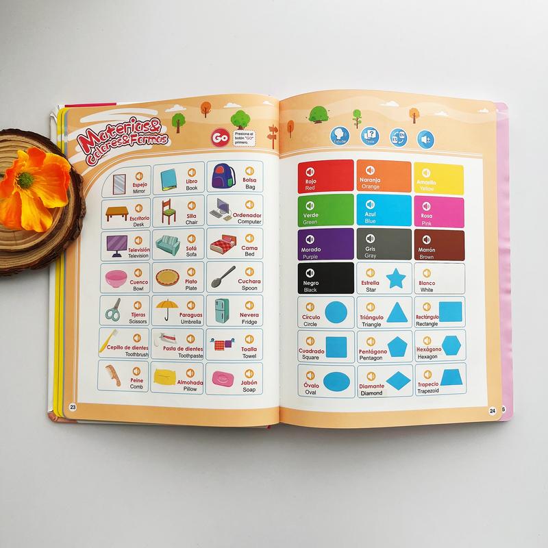Spanish Interactive Educational Toy for Kids 1–6, Bilingual Sound Book for Early Language Learning, Interactive Educational Toy with 300+ Words & 13 Themes, Perfect Gift Idea for Toddlers