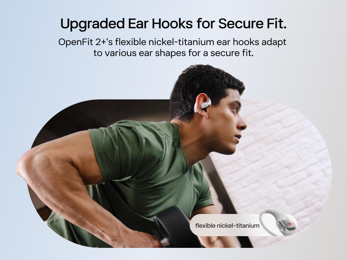 SHOKZ New OpenFit 2+ Open-Ear Headphones, Dolby Audio Enabled, Comfortable Earbuds with Soft Ear Hooks, 48H Playtime, IP55 Water-Resistant, USB-C Fast Charging, Wireless Charging