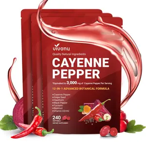 【Brand Day】VivoNu Cayenne Pepper Softgels Supplement, Supports Leg Vein, Heart and Blood Vessel Health, with Vitamin E D3+K2 and Extracts of Grape Seed, Hawthorn, Beetroot and Others (240 Softge /1 Bag) SummerVibes