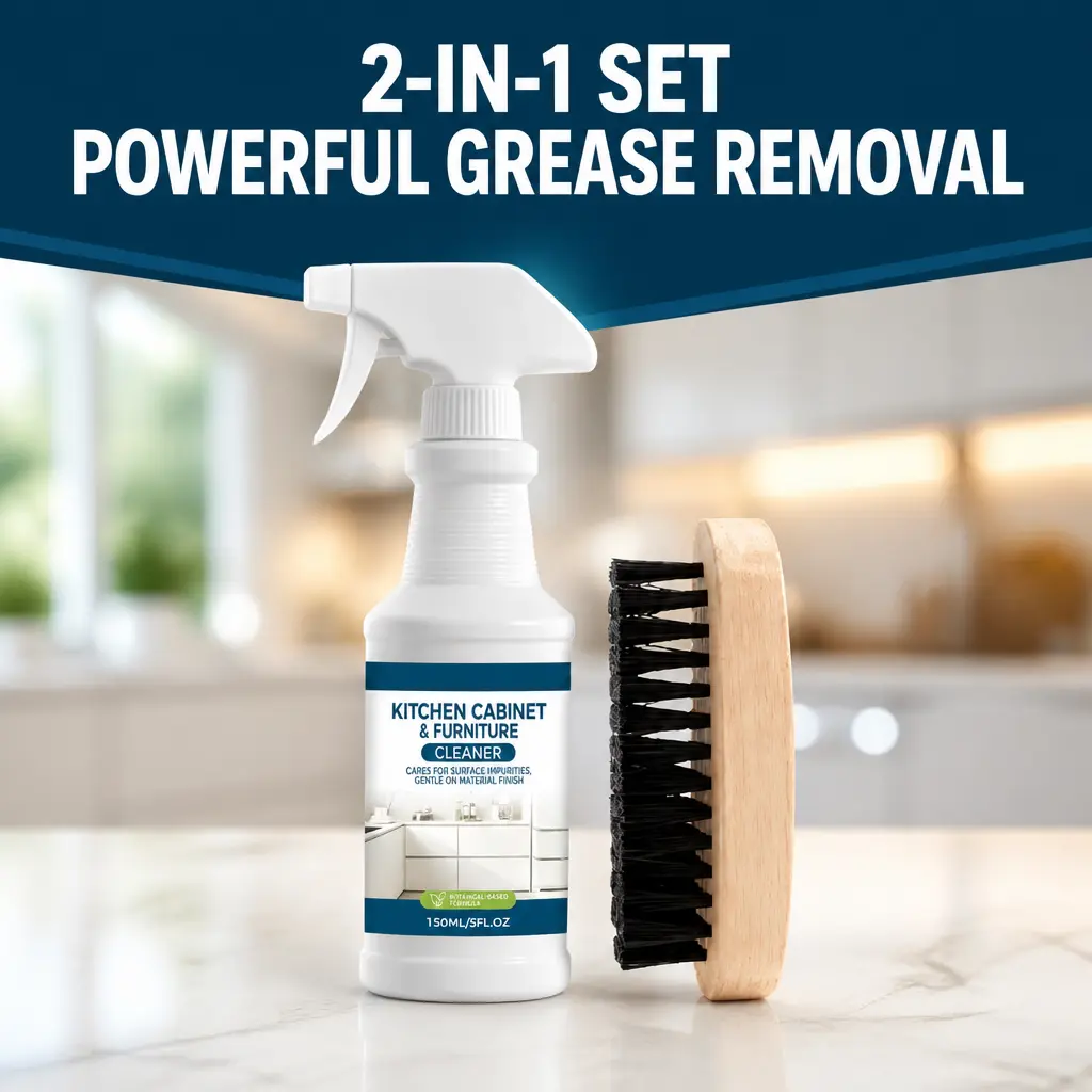 Kitchen Cabinet Cleaner – Powerful, Heavy Duty and Fast-Acting Everyday Degreaser & Grease Remover for Wood, Painted and Finished Cabinets – Complete with Scrub Brush & Trigger Spray 5.5 oz